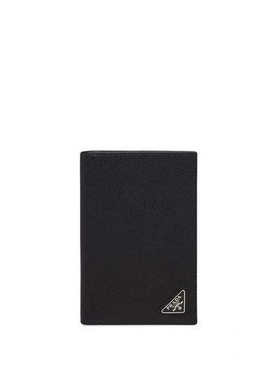 Prada Mens Black Logo-plaque Leather Bifold Wallet In Black