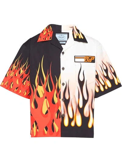 Prada Double Match Flames Print Shirt In Orange | ModeSens