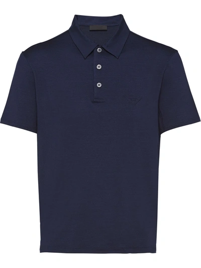 Shop Prada Embroidered-logo Polo Shirt In Blue