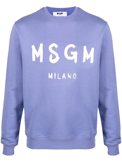 Shop Msgm Paint Brushed Logo Sweatshirt In Purple