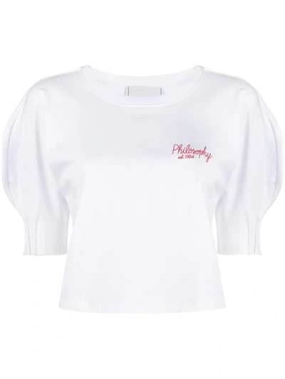 Shop Philosophy Di Lorenzo Serafini Cotton Puff-sleeve Top In White