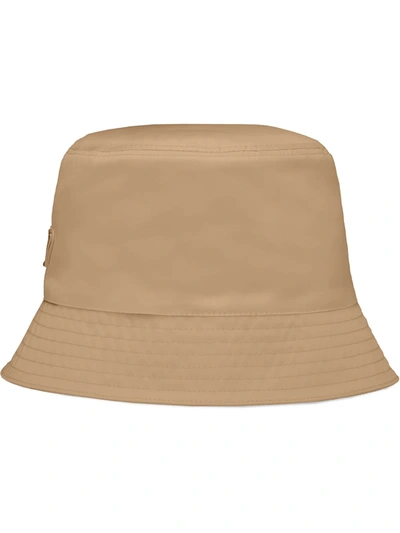 Shop Prada Logo-plaque Bucket Hat In Neutrals