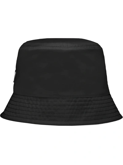 Prada Logo-embellished Shell Bucket Hat In Black