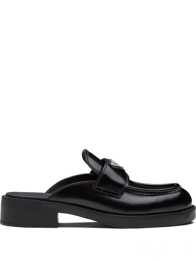 Shop Prada Logo-plaque Leather Mules In Black