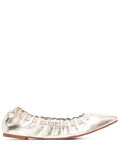 Shop See By Chloé Scallop-hem Ballerinas In Gold
