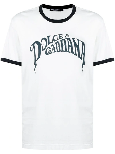 Shop Dolce & Gabbana Logo Print Ringer T-shirt In White