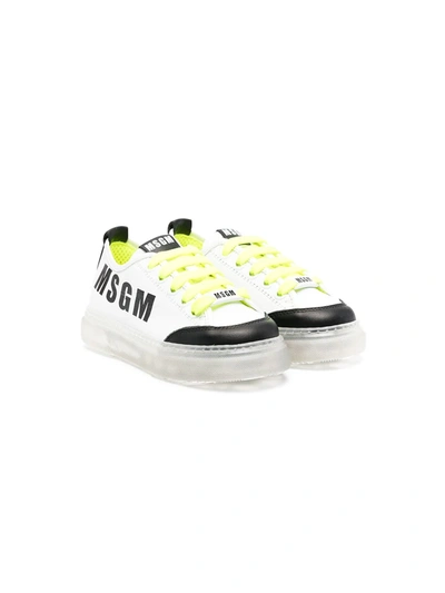 Msgm Teen Lace-up Transparent-sole Trainers In White