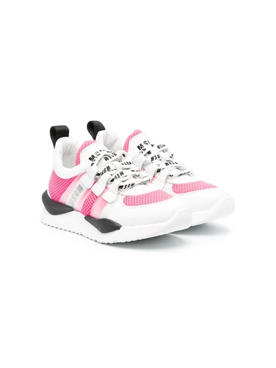 Shop Msgm Colour-block Logo-lace Trainers In Pink