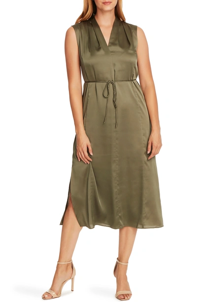 Shop Vince Camuto Sleeveless Satin Charmeuse Midi Dress In Lt Sage