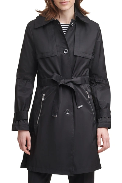 Shop Karl Lagerfeld Anorak Tie Front Trench Coat In Black