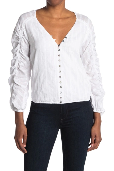 Shop Cami Nyc Gia Button Front Gathered Sleeve Blouse In White