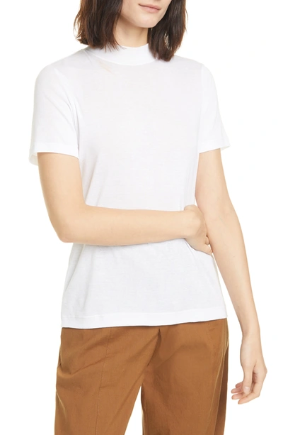 Shop Vince Mock Neck Short Sleeve Pima Cotton T-shirt In Optic White