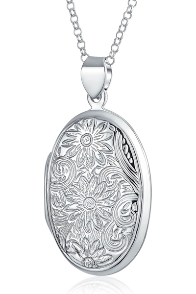 Bling Jewelry Sterling Silver Floral Locket Pendant Necklace In Silver
