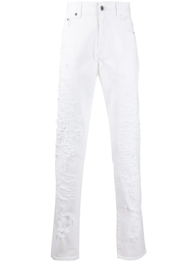 Shop Just Cavalli Distressed Slim-fit Jeans In White