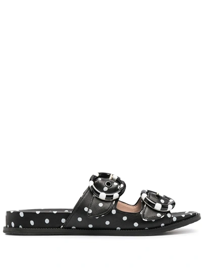 Shop Kate Spade Polka Dot-print Leather Sandals In Black