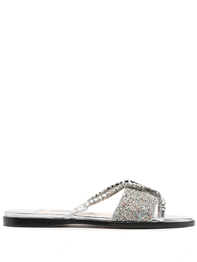 Shop Jimmy Choo Crystal-embellished Aadi Sandals In Silver