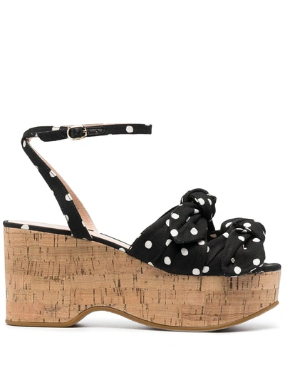 Shop Kate Spade Polka Dot-print Platform Sandals In Black