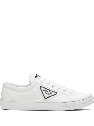 Shop Prada Wheel Cassetta Lace-up Sneakers In White