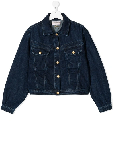 Shop Alberta Ferretti Teen Ruffle-trimmed Denim Jacket In Blue