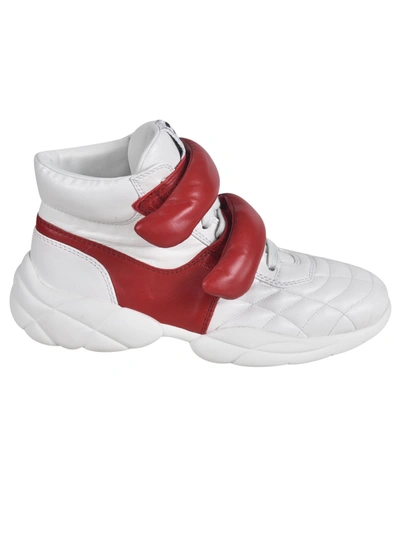 Shop Miu Miu Double-strap Padded Sneakers In White/fuo