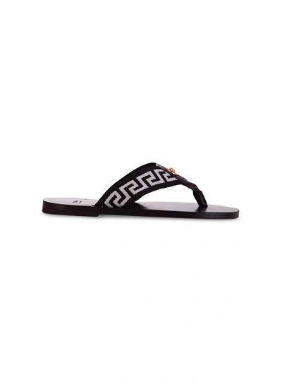 Shop Versace Greca-motif Thong-strap Flip-flops In Nero