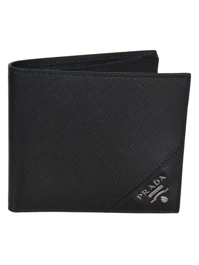 Shop Prada Classic Logo Plaque Wallet In Black