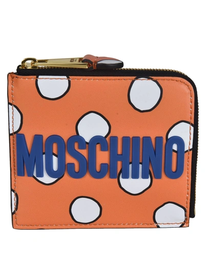 Shop Moschino Embossed Logo Zip-around Wallet In Blue/orange