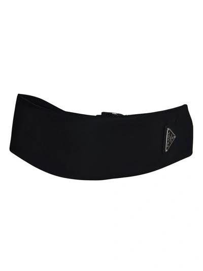 Shop Prada Logo Plaque Hairband In Black