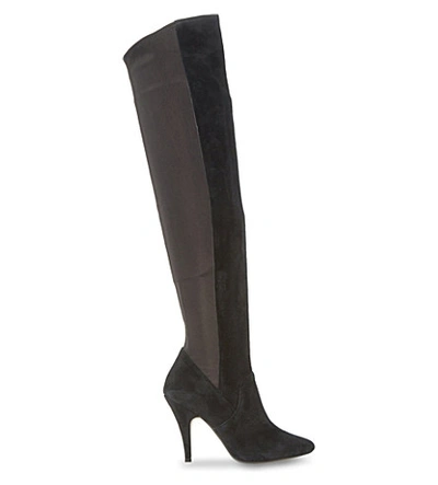 Dune Stretchy Over-the-knee Heeled Boots In Black-suede