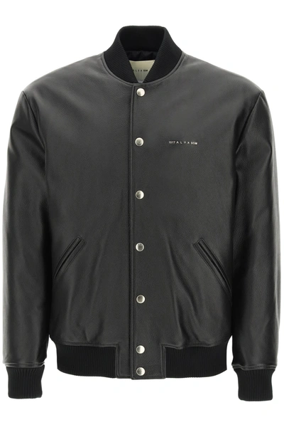 Shop Alyx Leather Bomber Jacket In Black (black)