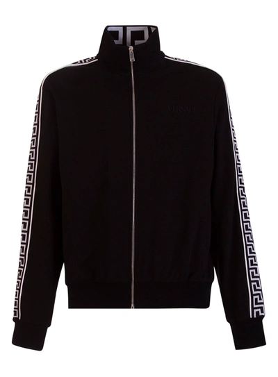 Shop Versace Motif-print Zip-fastening Sweater In Nero