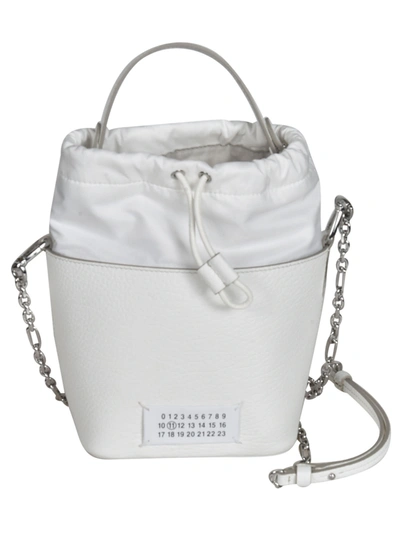 Shop Maison Margiela Logo Patched Chain Bucket Bag In White