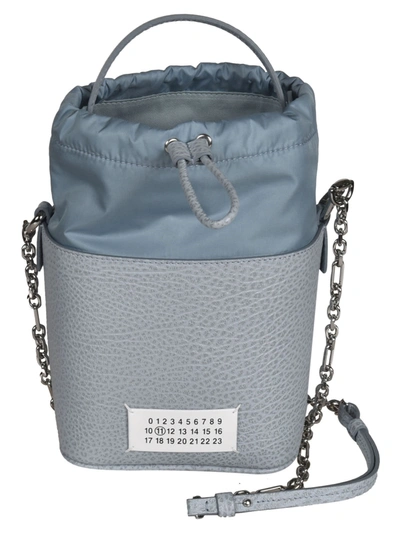 Shop Maison Margiela Logo Patched Chain Bucket Bag In Lago