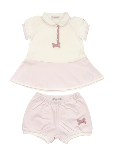 Shop Moncler Two-piece Cotton Dress In Pink/cream