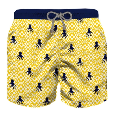 Shop Mc2 Saint Barth Yellow Boys Swim Trunks Embroidery