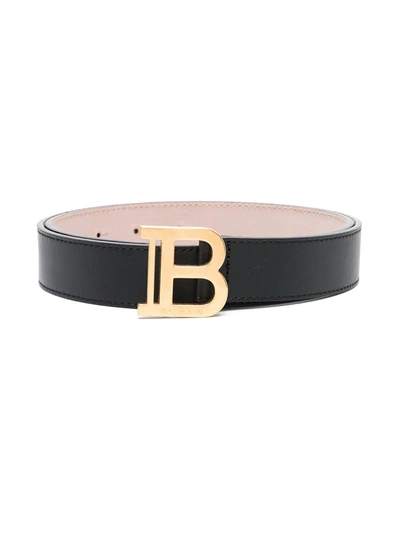 Shop Balmain Teen Logo Buckle Belt In Black
