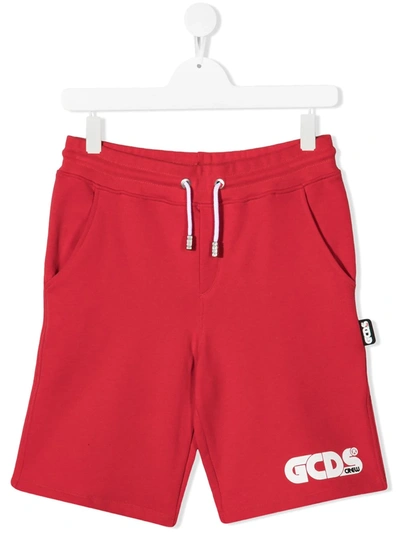Gcds Teen Logo-print Jersey Shorts In Red