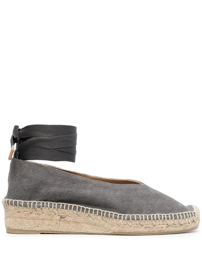 Castaã±er Gea Ankle-tie Wedge Espadrilles In Grey