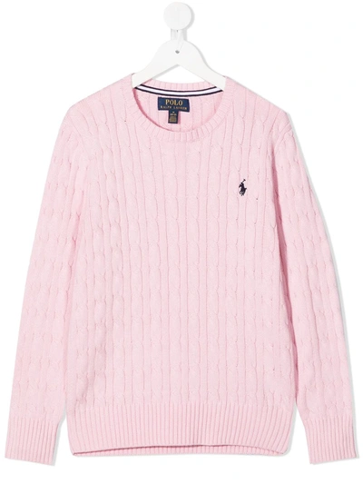 Shop Ralph Lauren Cable Knit Cotton Jumper In Pink