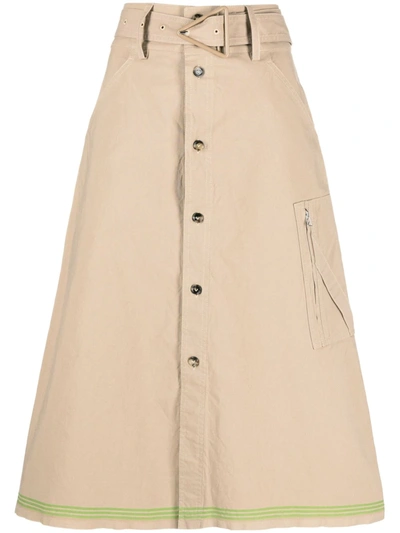 Shop Bottega Veneta Belted A-line Skirt In Brown