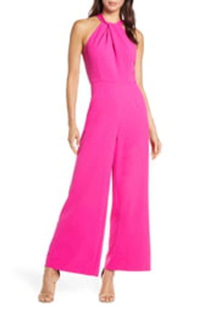 Shop Julia Jordan Halter Wide Leg Jumpsuit In Fuchsia