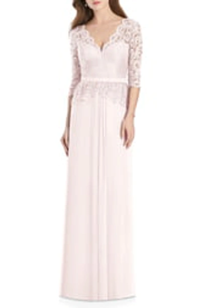 Shop Jenny Packham Lux Lace & Chiffon Column Gown In Blush