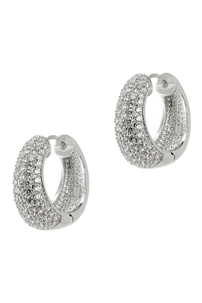 Shop Cz By Kenneth Jay Lane Cz Pave Hoop Earrings In Clear-silver