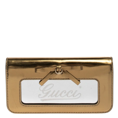 Pre-owned Gucci Metallic Gold Leather Bow Clutch