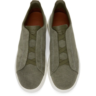 Shop Ermenegildo Zegna Green Canvas Triple Stitch Sneakers In Lia Grey