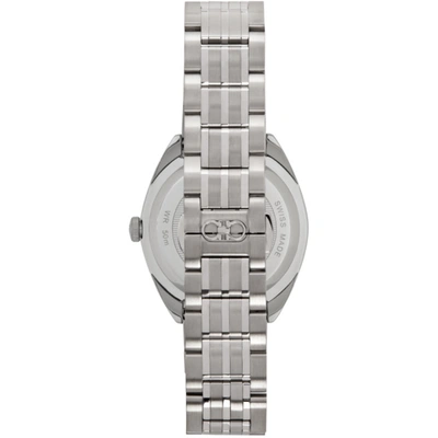 Shop Ferragamo Silver Evolution Watch In Silver Vertical Stri