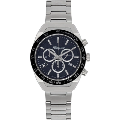 Shop Ferragamo Silver Slx Watch In Blue Guilloché With