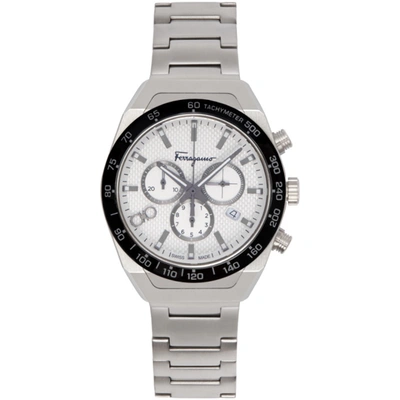 Shop Ferragamo Salvatore  Silver Slx Watch In White Silver Guilloc