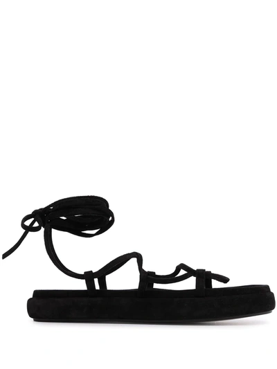 Shop Khaite Alba Lace-up Flatform Sandals In Black