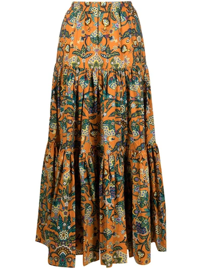 Shop La Doublej Floral Print Maxi Skirt In Orange